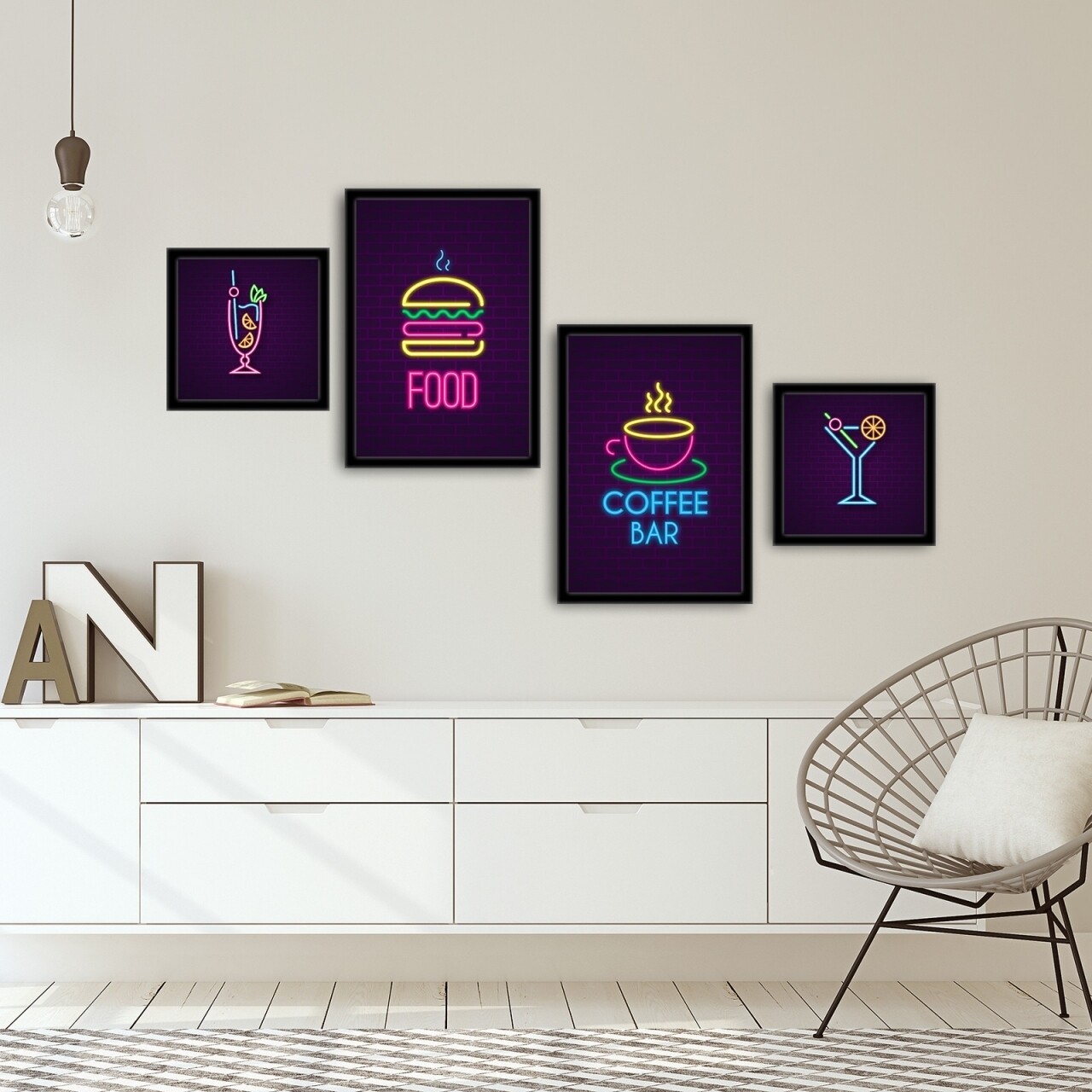 Set 4 tablouri decorative, Alpha Wall, Food &amp; Coffe Bar, 30x30/35x50 cm - imagine 3